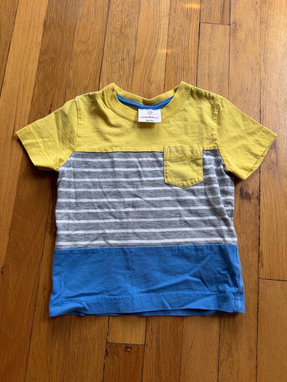 Hanna Andersson yellow and blue striped tshirt